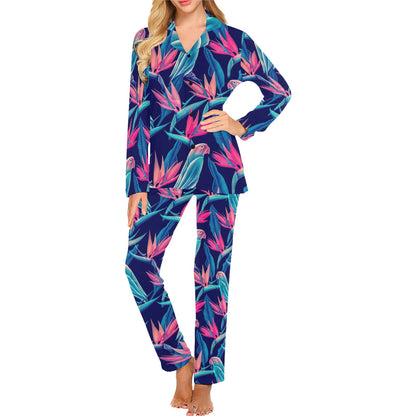 Tropical Flower Pattern Print Design TF024 Women's Long Pajama Set