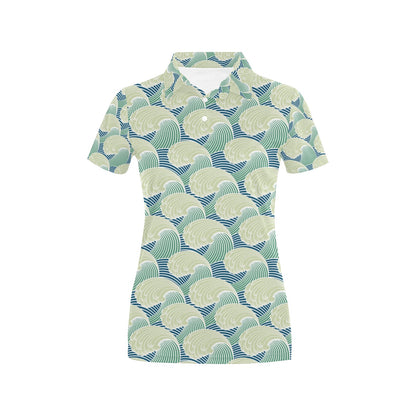 Wave Japan Style Print Design LKS302 Women's Polo Shirt