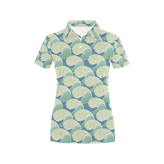 Wave Japan Style Print Design LKS302 Women's Polo Shirt