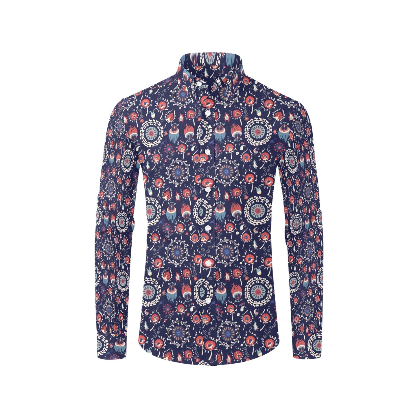 Suzani Print Design LKS305 Men's Long Sleeve Dress Shirt