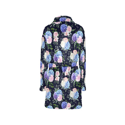 Hydrangea Pattern Print Design HD01 Women's Fleece Robe
