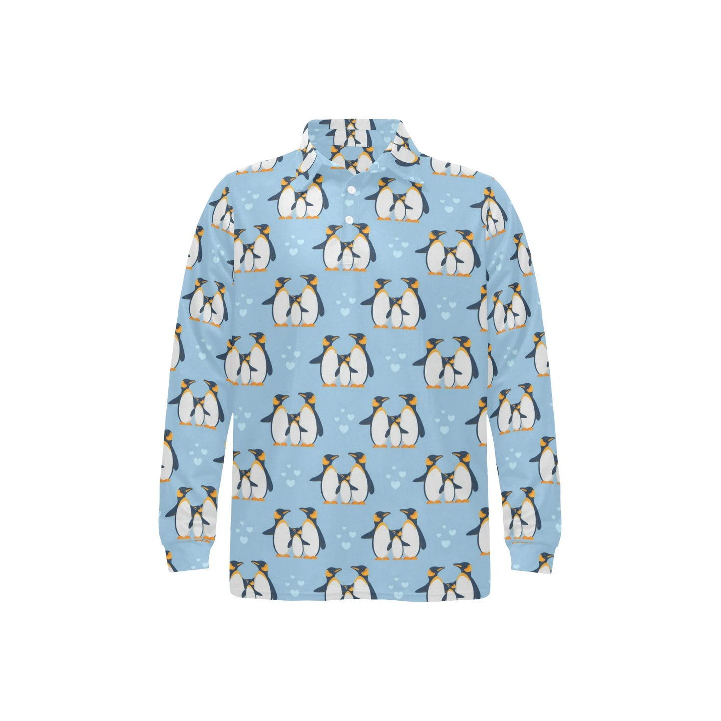 Penguin Pattern Print Design A04 Long Sleeve Polo Shirt For Men's