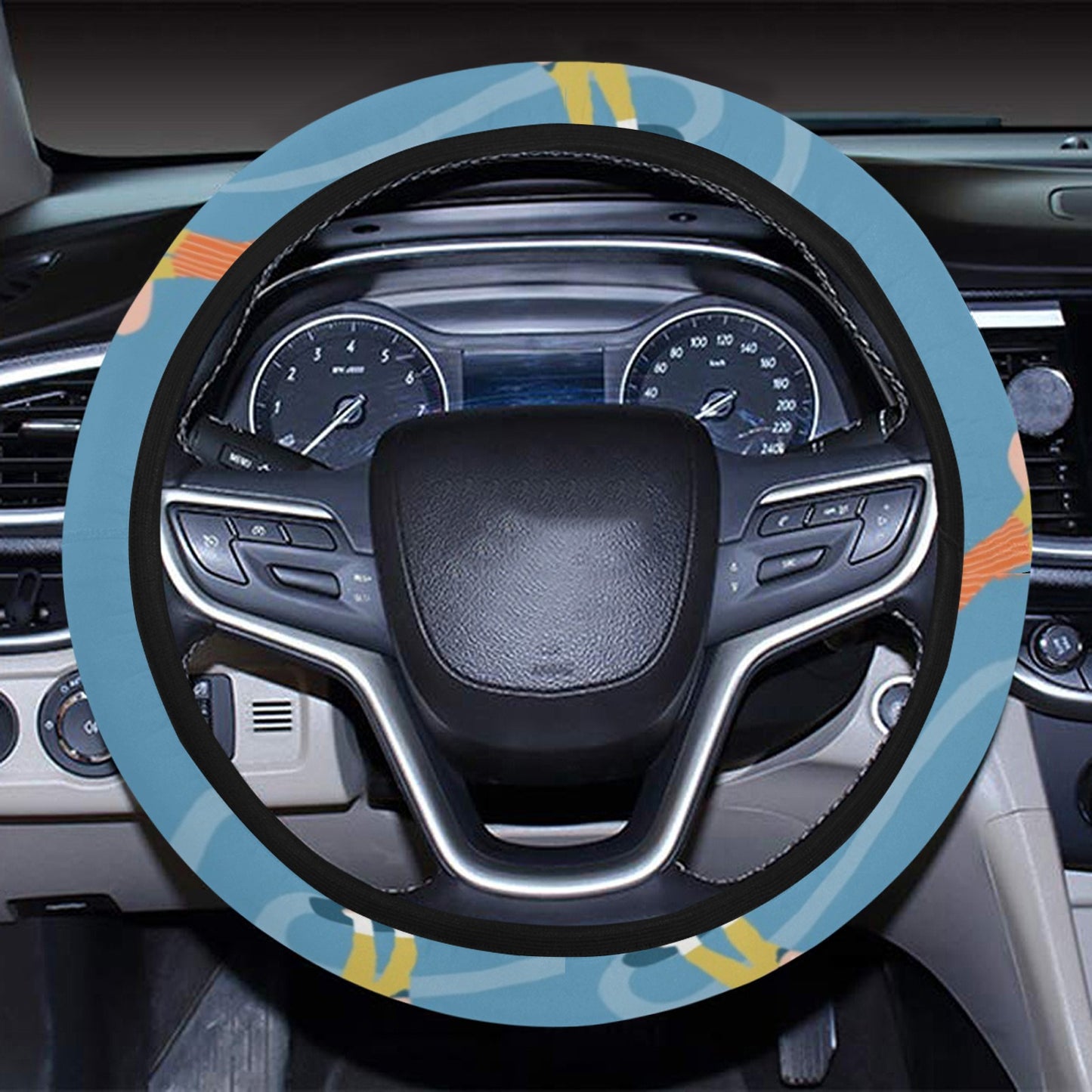 Snowboard Print Design LKS303 Steering Wheel Cover with Elastic Edge
