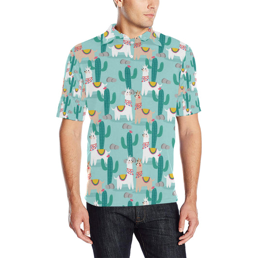 Llama Cactus Pattern Print Design 08 Men Polo Shirt