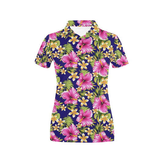 Pink Hibiscus Pattern Print Design HB027 Women's Polo Shirt