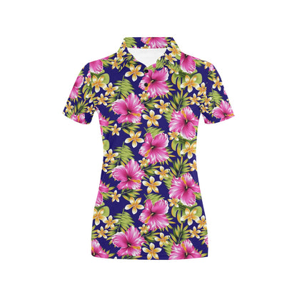 Pink Hibiscus Pattern Print Design HB027 Women's Polo Shirt