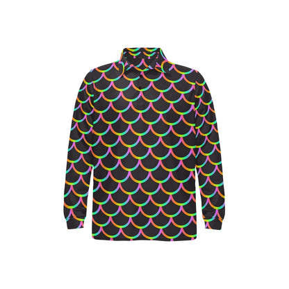 Mermaid Tail Rainbow Design Print Long Sleeve Polo Shirt For Men's