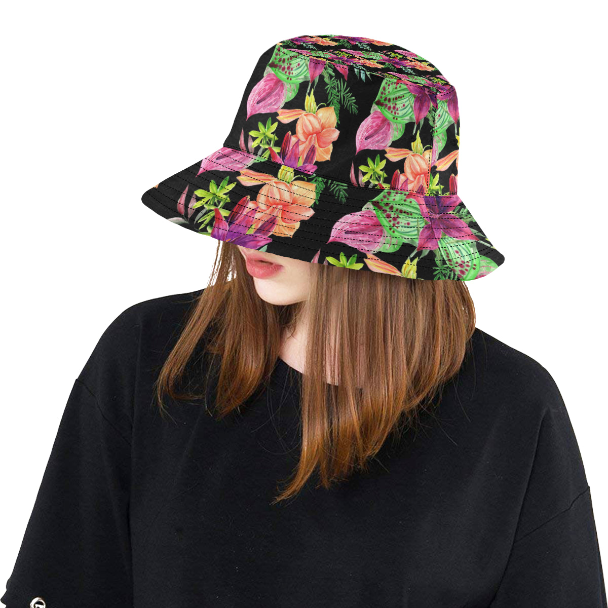 Amaryllis Pattern Print Design AL09 Unisex Bucket Hat