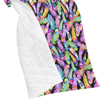 Neon Feather Pattern Print Design A02 Premium Quilt