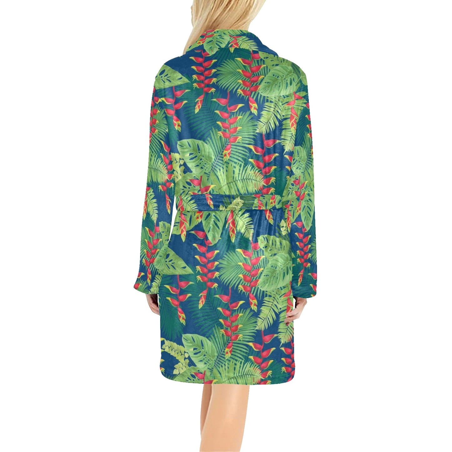 Heliconia Pattern Print Design HL08 Women's Fleece Robe