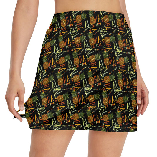 Aloha Hawaii Time Design Themed Print 17" Golf & Pickleball Skort with Pockets