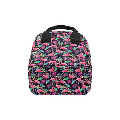 Flamingo Tropical leaves Neon Print Insulated Lunch Bag