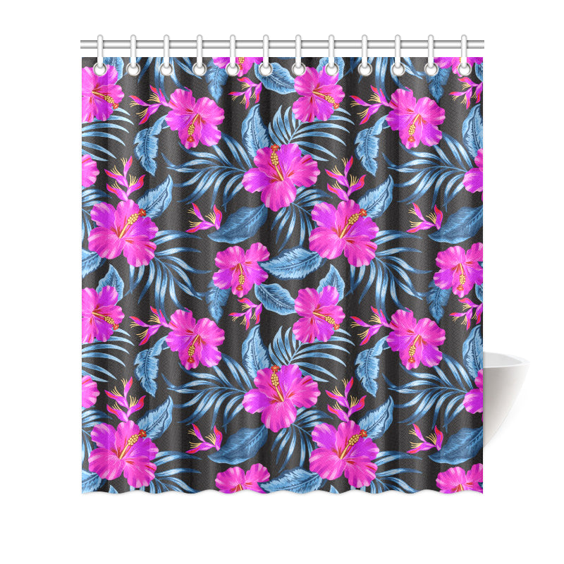 Neon Pink Hibiscus Pattern Print Design HB015 Shower Curtain