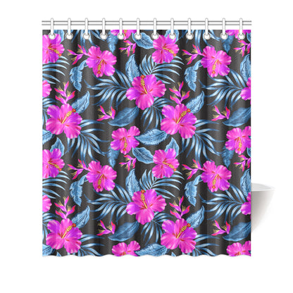 Neon Pink Hibiscus Pattern Print Design HB015 Shower Curtain