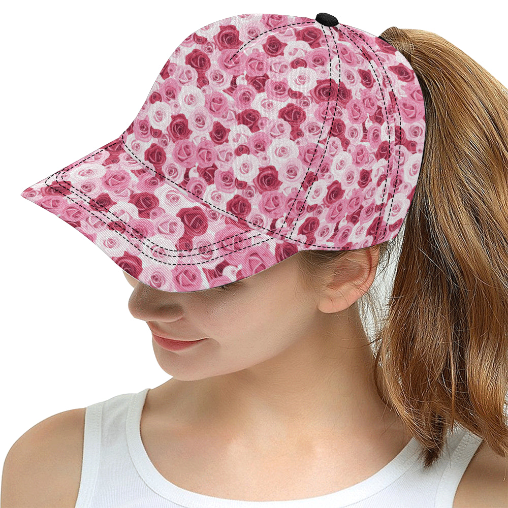 Pink Red Rose Pattern Print Snapback Cap