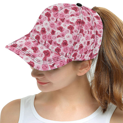 Pink Red Rose Pattern Print Snapback Cap