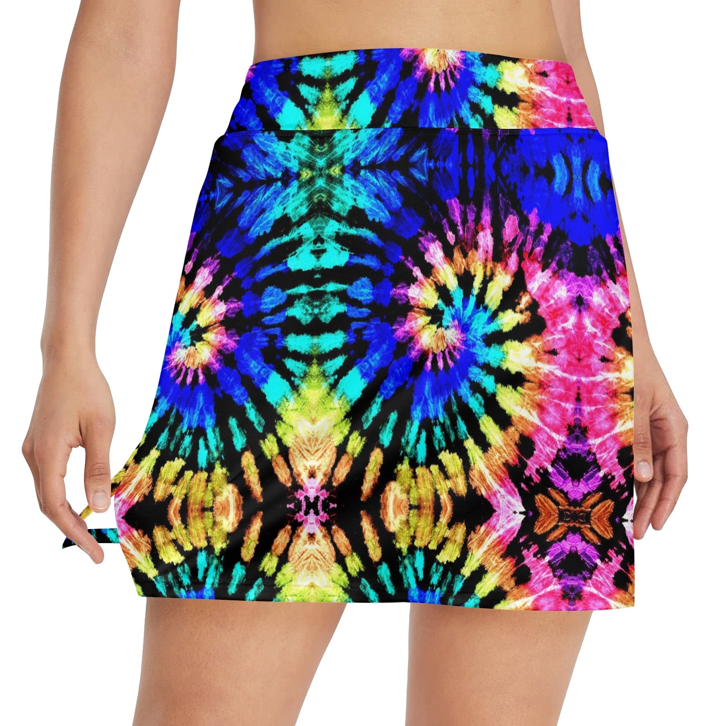 Tie Dye Rainbow Design Print 17" Golf & Pickleball Skort with Pockets