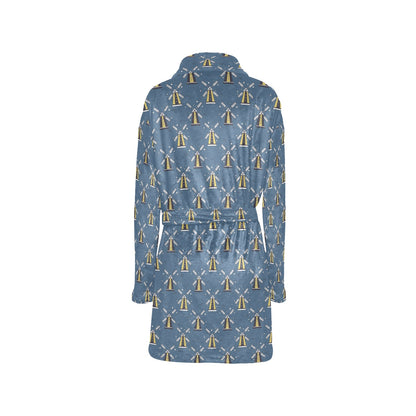 Windmill Pattern Print Design 03 Women's Fleece Robe