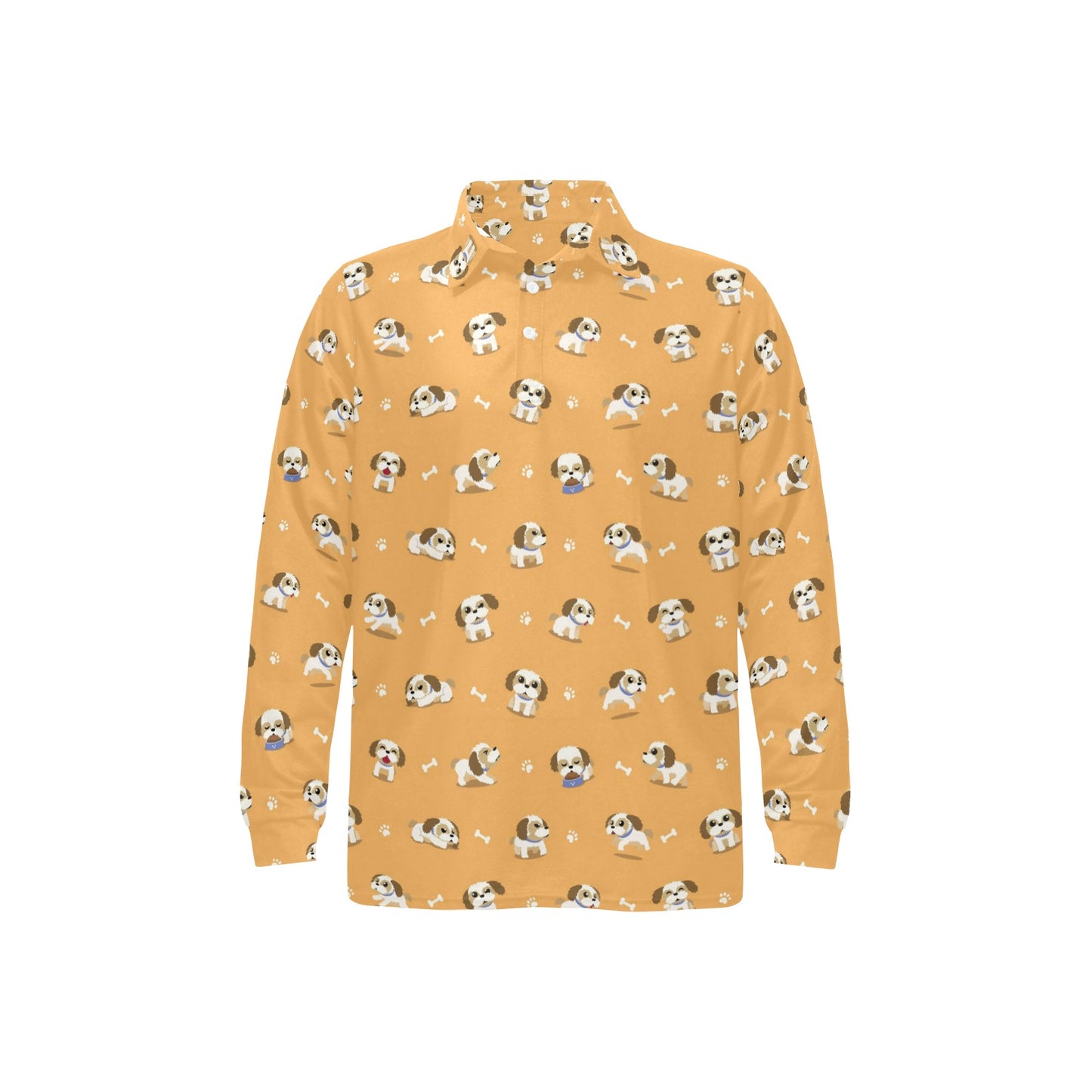 Shih Tzu Print Design LKS304 Long Sleeve Polo Shirt For Men's