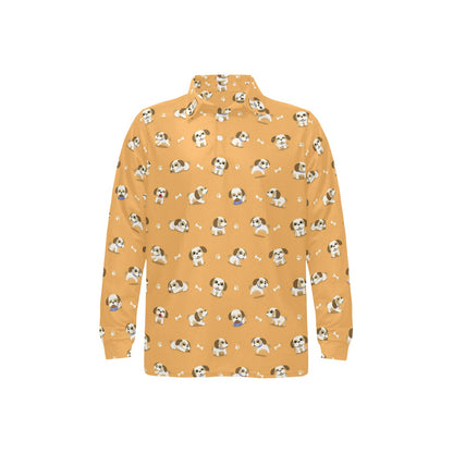 Shih Tzu Print Design LKS304 Long Sleeve Polo Shirt For Men's