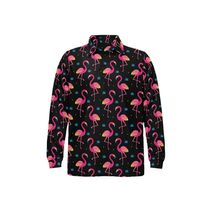 Flamingo Pink Neon Print Pattern Long Sleeve Polo Shirt For Men's