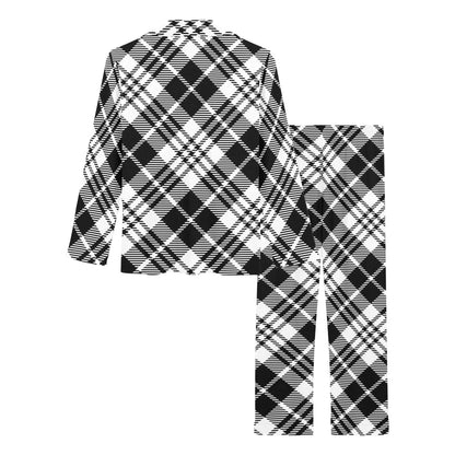 Plaid Black White Pattern Print Design A02 Women's Long Pajama Set