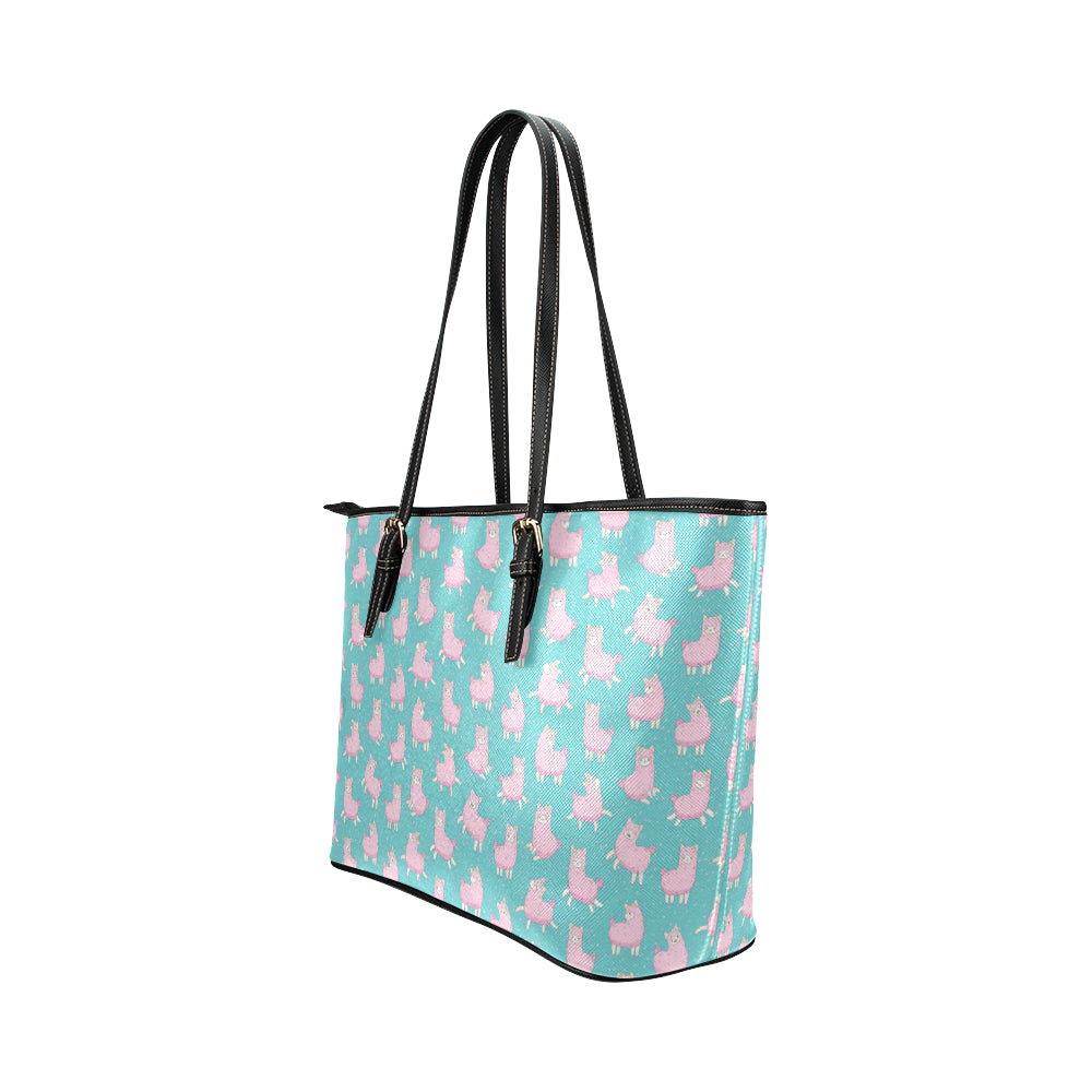 Alpaca Cartoon Design Themed Print Leather Tote Bag