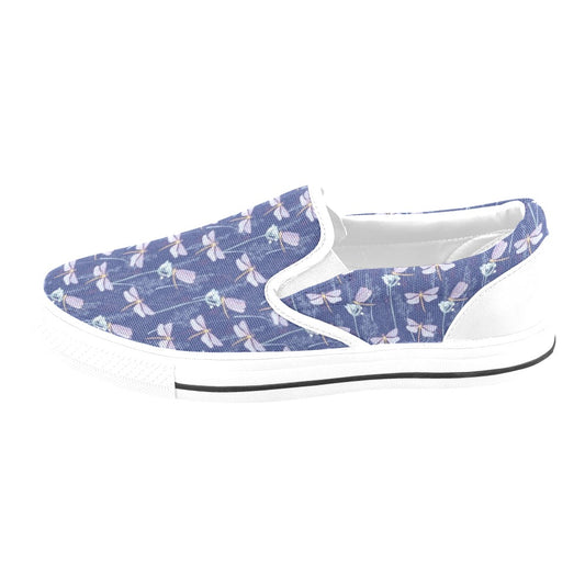 Dragonfly Print Design LKS401 White Slip Ons Canvas Women's Shoes