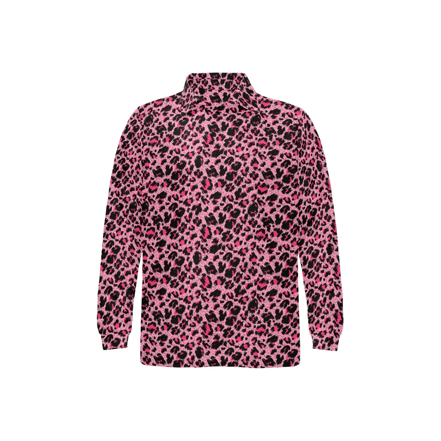 Cheetah Pink Pattern Print Design 01 Long Sleeve Polo Shirt For Men's