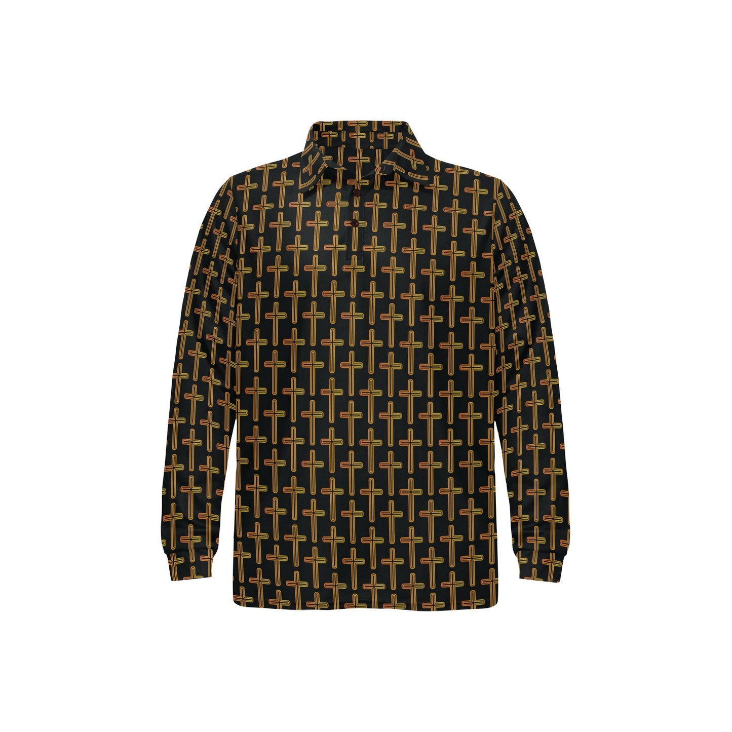 Cross Pattern Print Design 02 Long Sleeve Polo Shirt For Men's