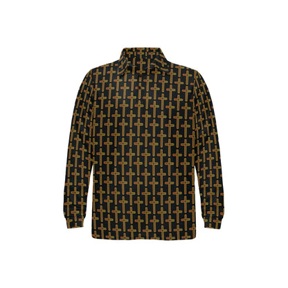 Cross Pattern Print Design 02 Long Sleeve Polo Shirt For Men's