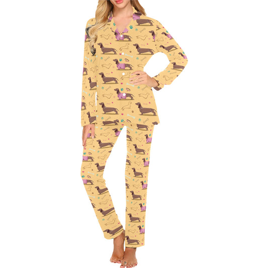 Dachshund Pattern Print Design 07 Women's Long Pajama Set