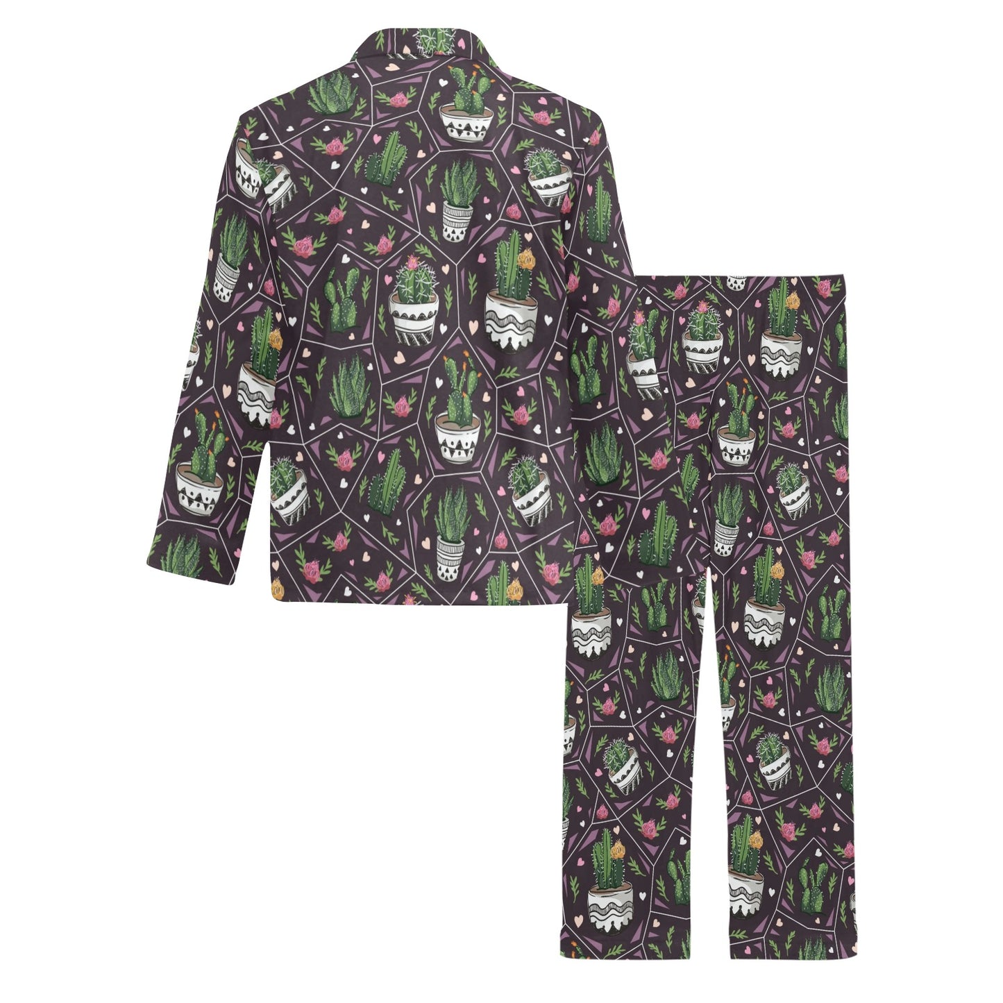 Cactus Pattern Print Design 03 Men's Long Pajama Set