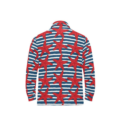 Starfish Red Pattern Print Design 02 Long Sleeve Polo Shirt For Men's
