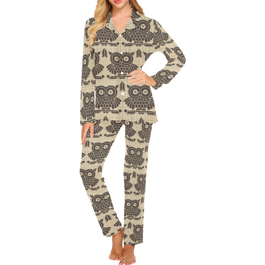 Owl Pattern Print Design A01 Women's Long Pajama Set