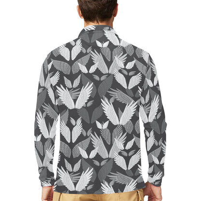 Angel Wings Pattern Design Themed Print Long Sleeve Polo Shirt For Men's