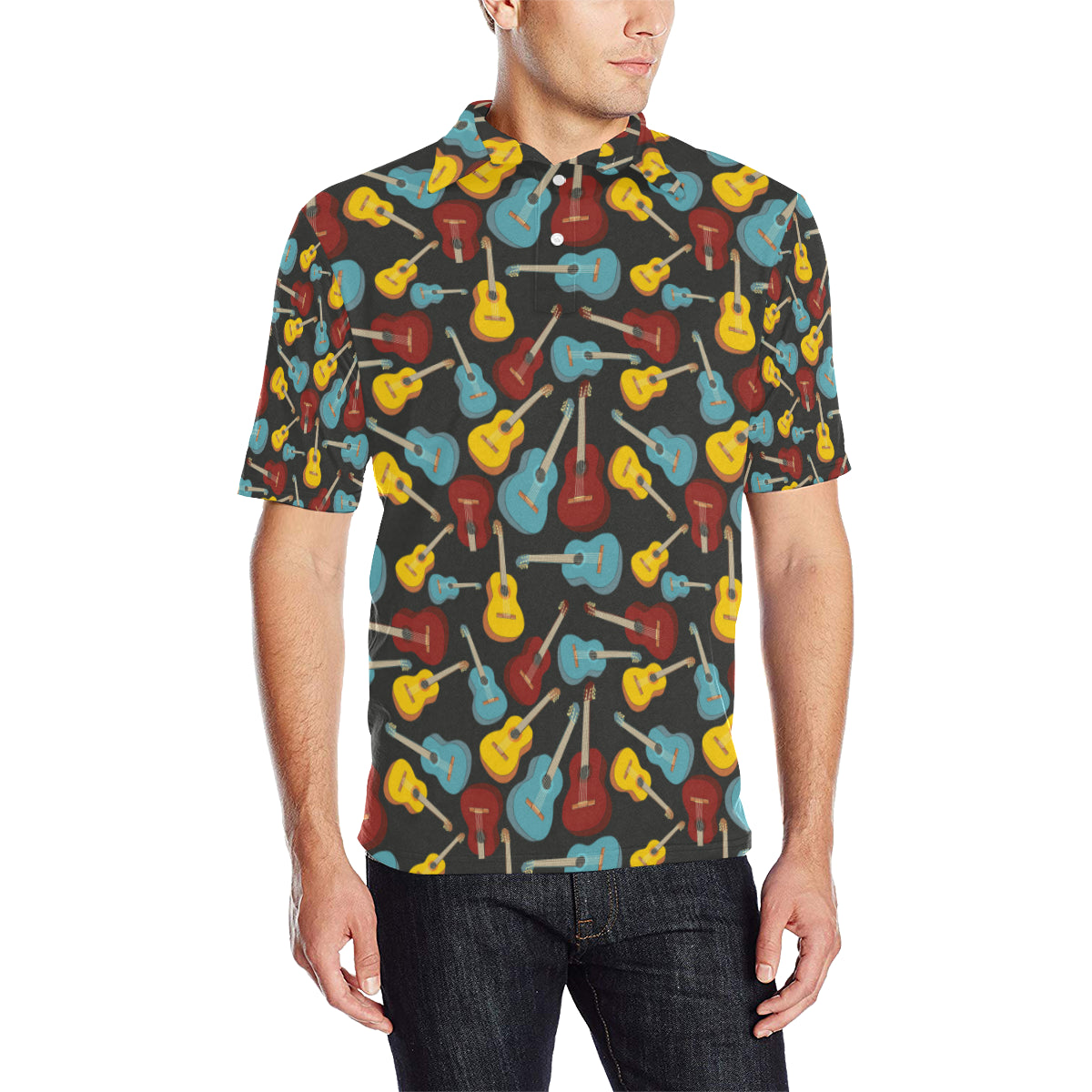Acoustic Guitar Pattern Print Design 01 Men Polo Shirt