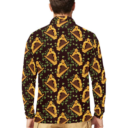 Harp Pattern Print Design 02 Long Sleeve Polo Shirt For Men's