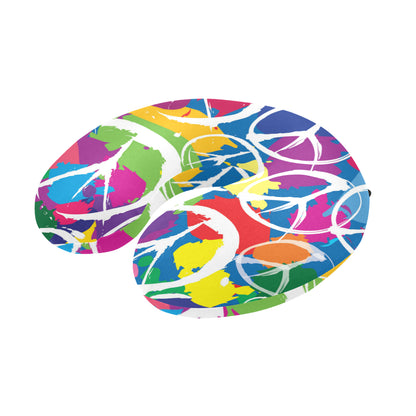 Peace Sign Colorful Pattern Print Design A02 U-Shaped Travel Neck Pillow
