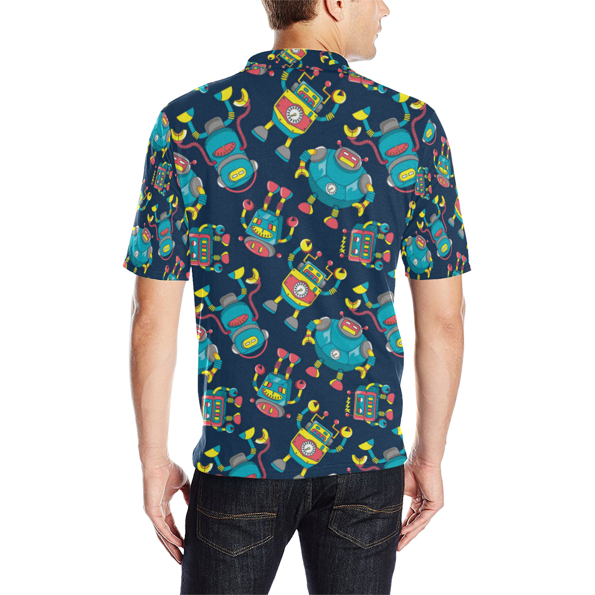 Robot Pattern Print Design A05 Men Polo Shirt
