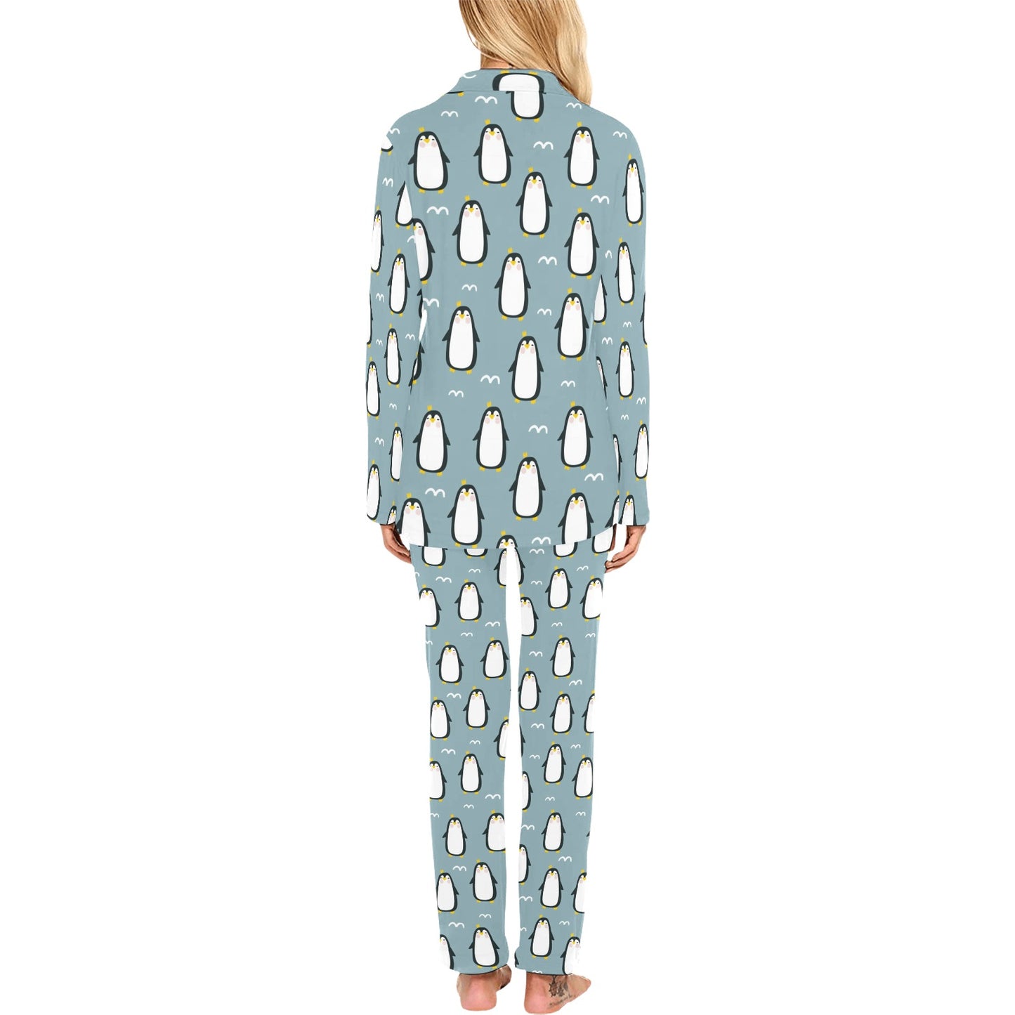 Penguin Pattern Print Design A02 Women's Long Pajama Set