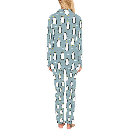 Penguin Pattern Print Design A02 Women's Long Pajama Set