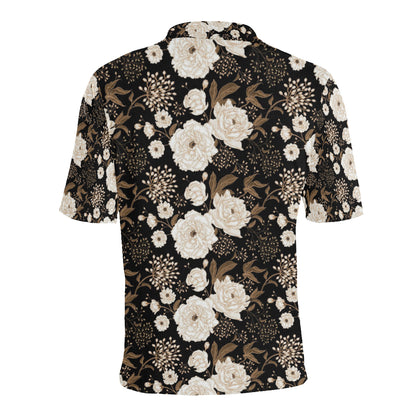 Peony Pattern Print Design A02 Men Polo Shirt