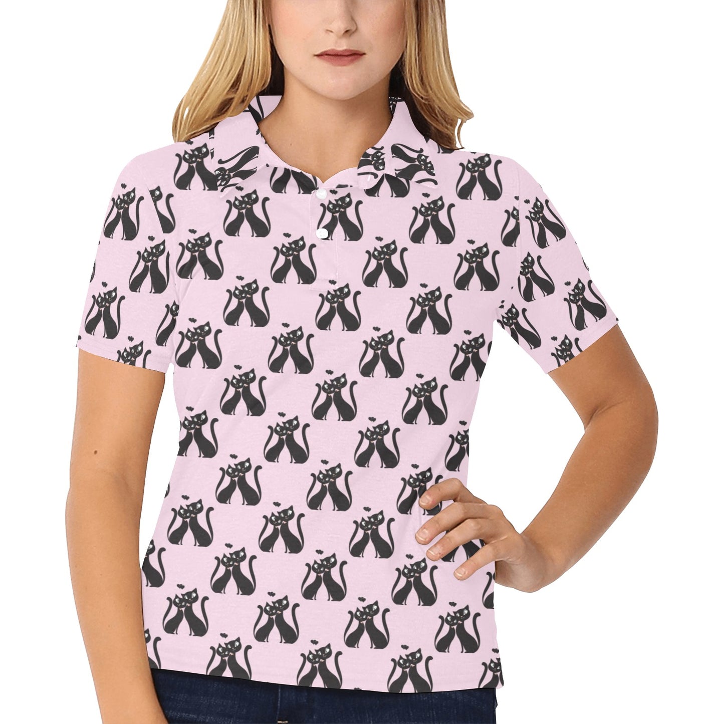 Black Cat Pattern Print Design 01 Women's Polo Shirt