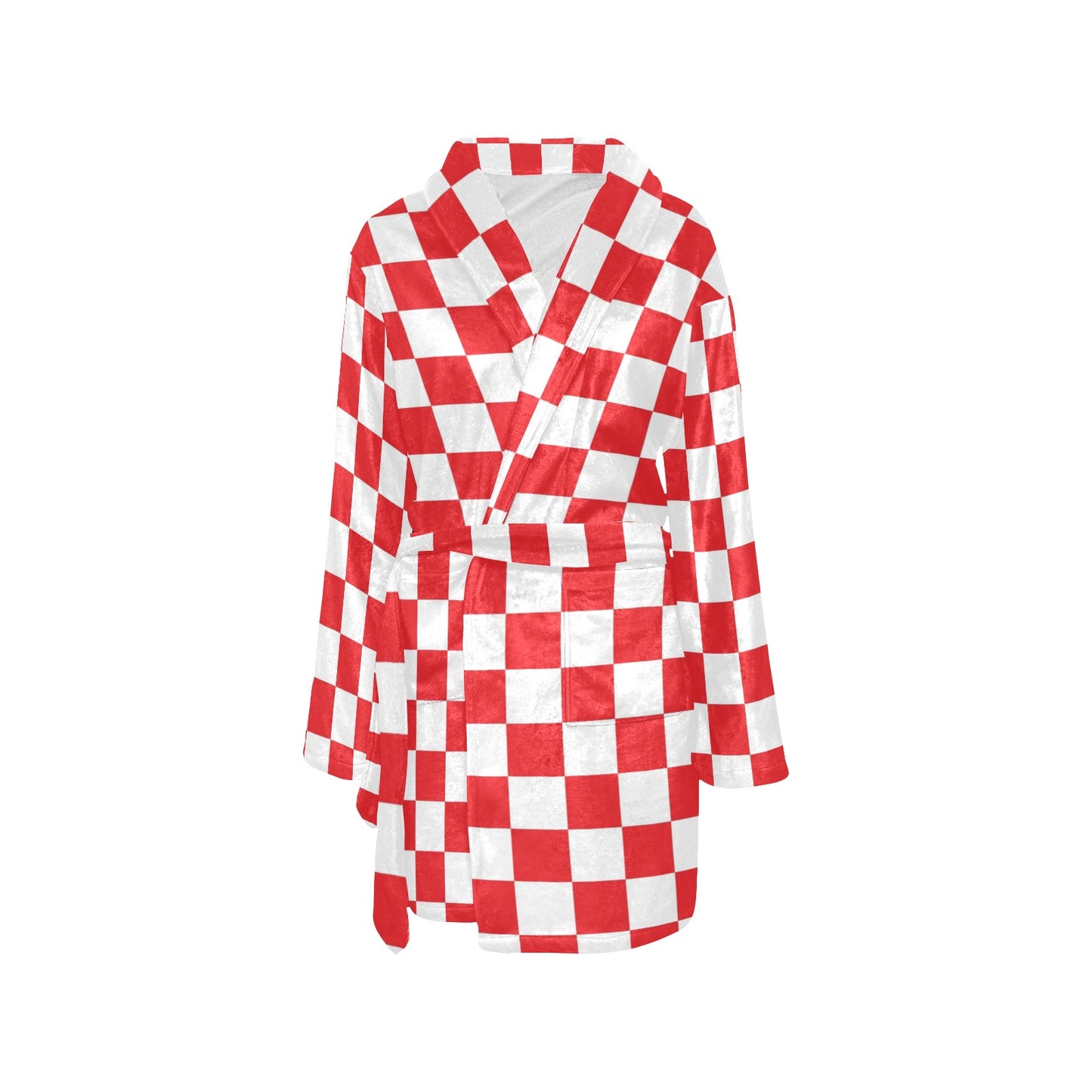 Checkered Red Pattern Print Design 04 Women's Fleece Robe
