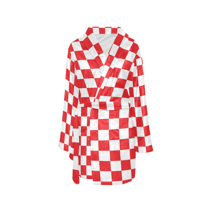 Checkered Red Pattern Print Design 04 Women's Fleece Robe
