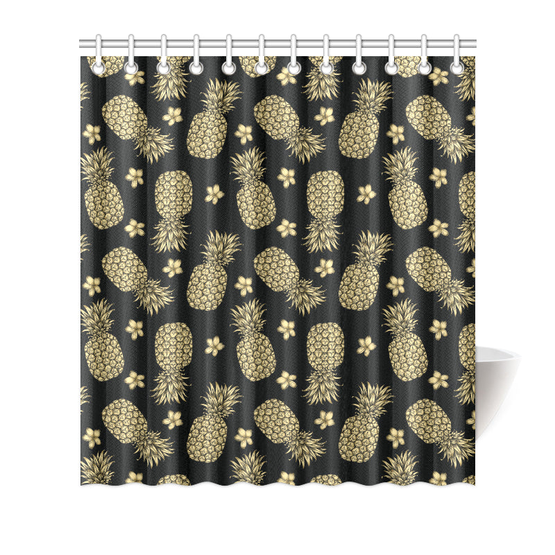 Gold Pineapple Hibiscus Shower Curtain