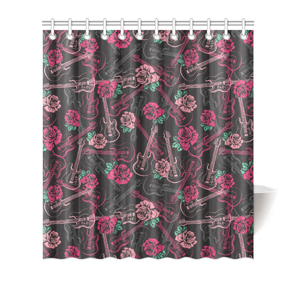 Bass Guitar Pink Rose Pattern Print Design 01 Shower Curtain