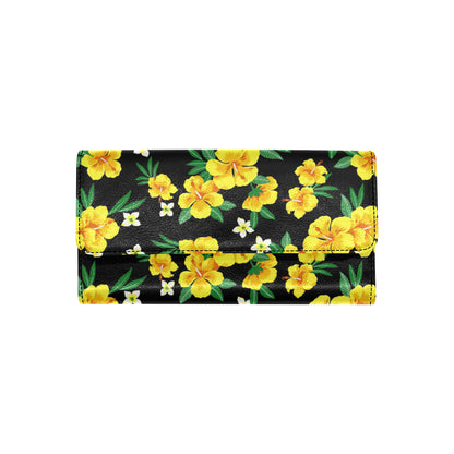 Yellow Hibiscus Pattern Print Design HB08 Women's Trifold Wallet