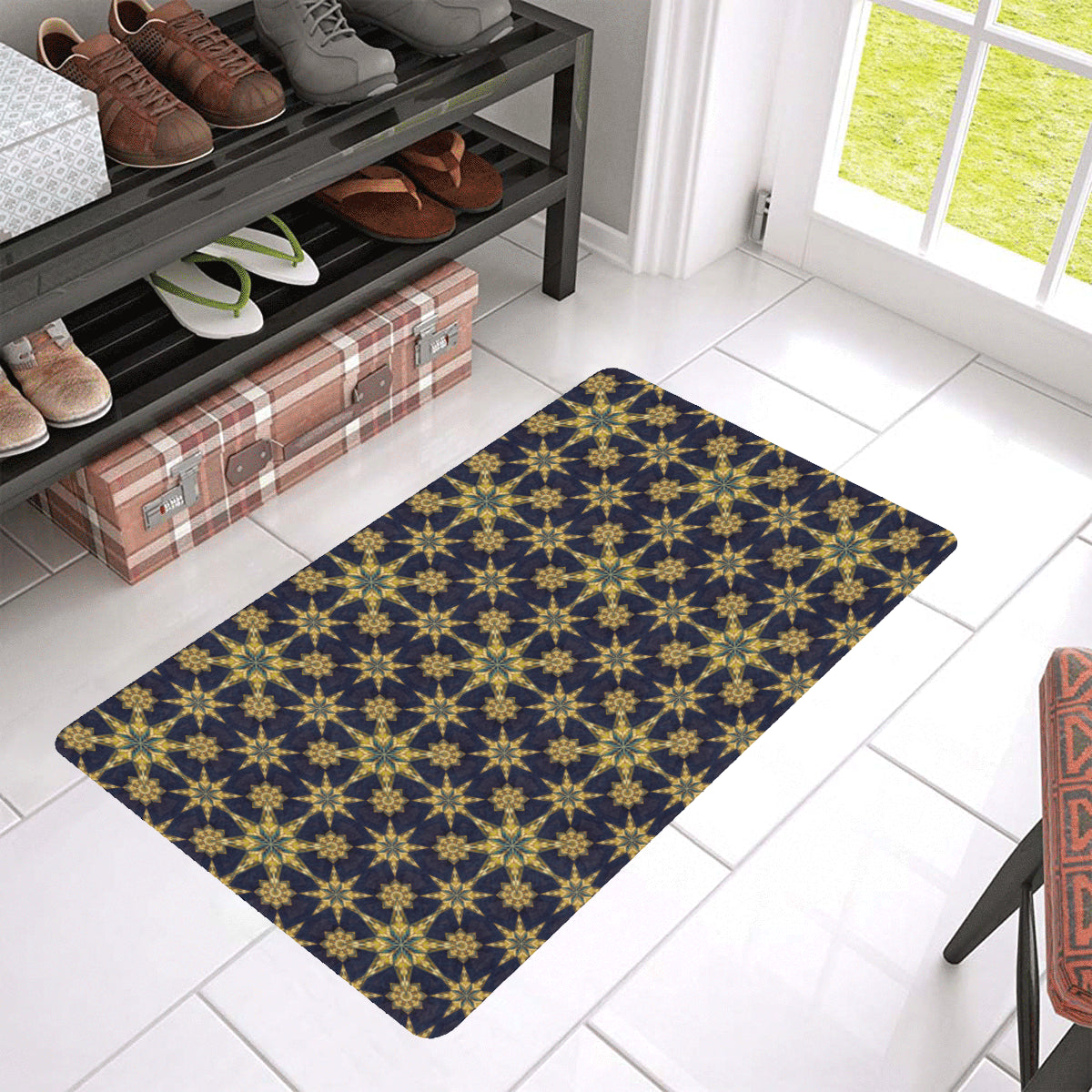 kaleidoscope Gold Print Design Rubber Doormat